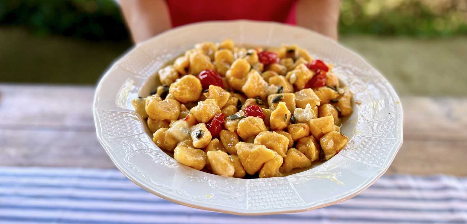 dish of gnocchi made from butternut squash