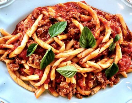 Homemade Fusilli Pasta with Sausage Ragu Sauce