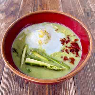 Creamy Asparagus Soup with Lemony Whipped Cream & Prosciutto