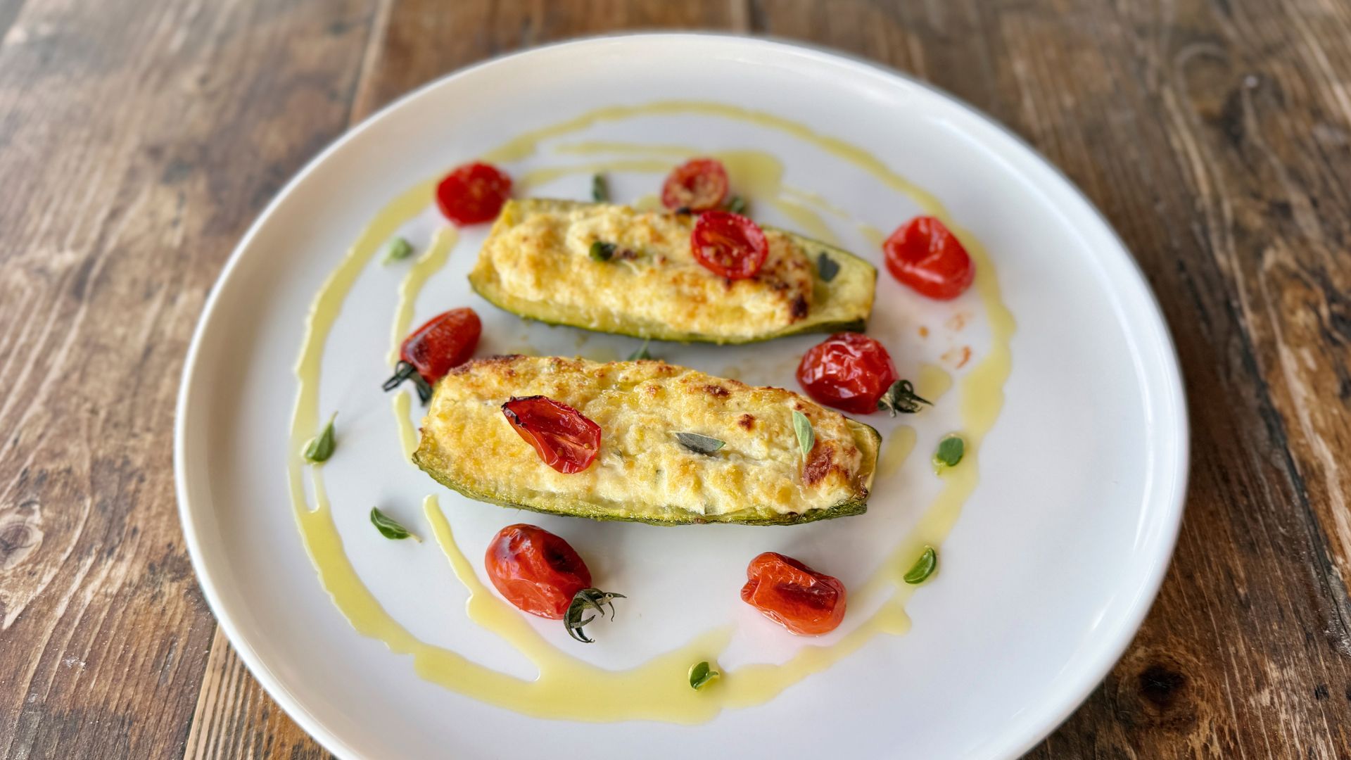 Stuffed Zucchini with Ricotta & Fresh Herbs