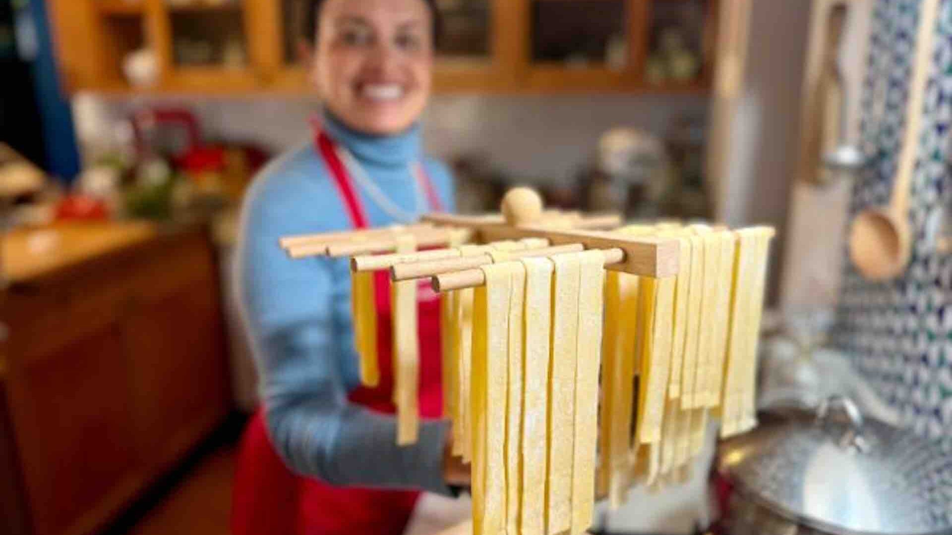 Making Handmade fresh pappardelle.